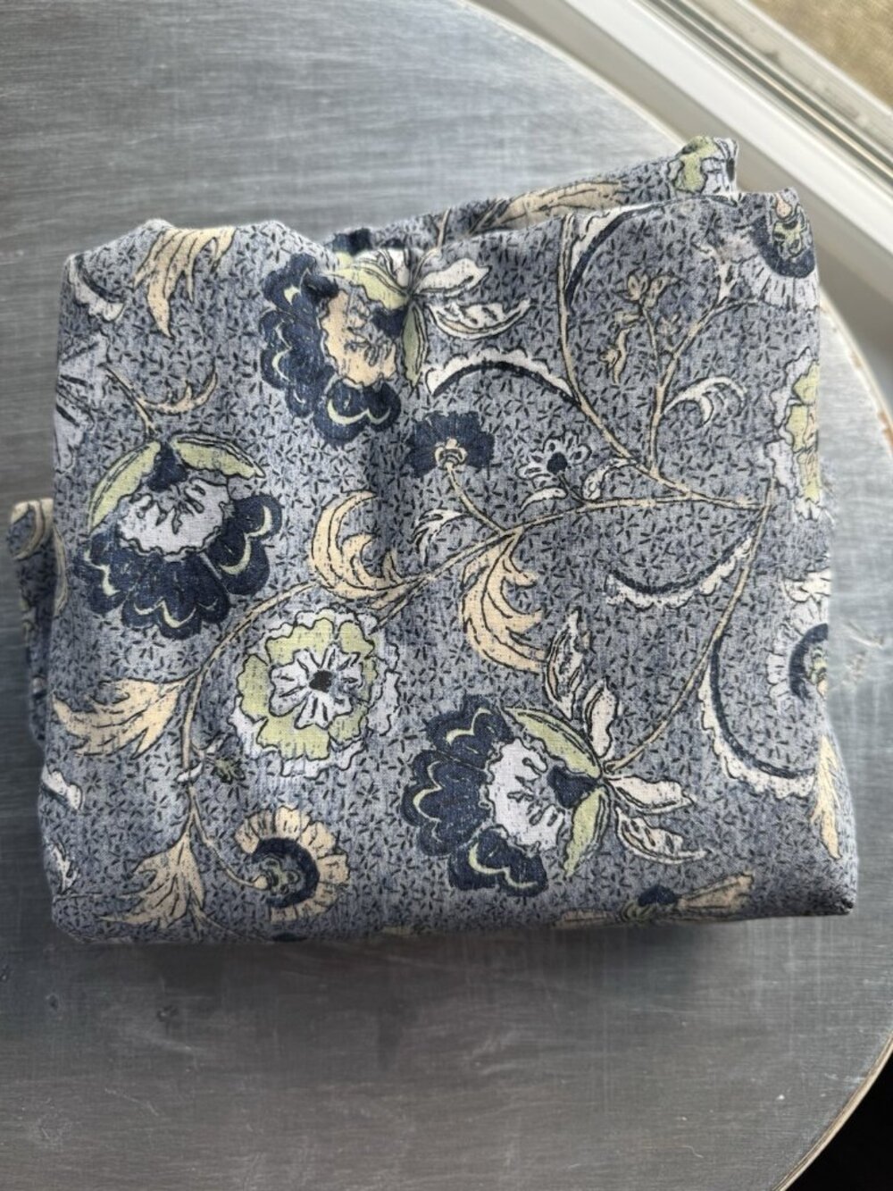 Threshold Table Cloth Block Print Rectangular 120x60 Blue Floral Cottage Paisley
